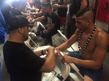 Andre getting wrapped up