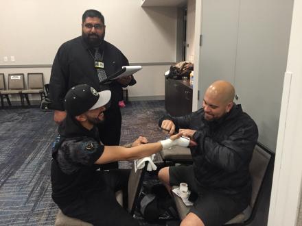 Mark getting wrapped up