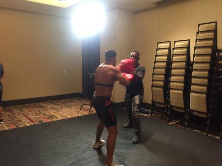Josh warming up