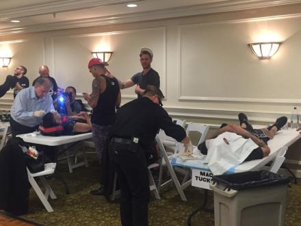 Fighters getting stitched up during the intermission